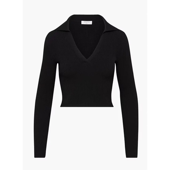 Aritzia Babaton Sculpt Knit Polo Longsleeve sweater top black - Picture 6 of 6